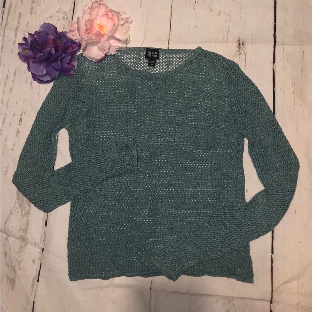 Eileen Fisher crochet long sleeve blouse